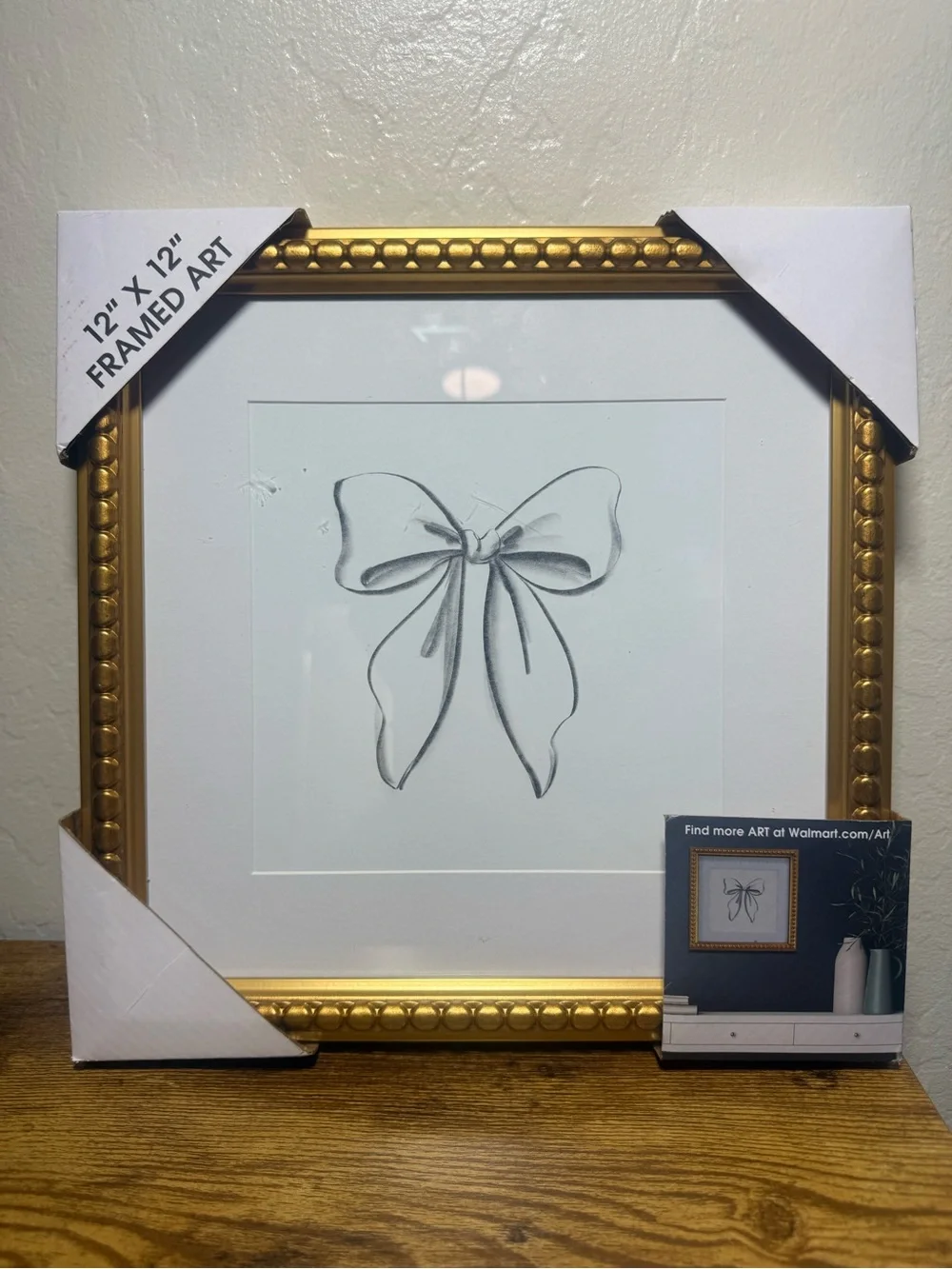 Gold Bow Drawing Framed Wall Art – Elegant Feminine Décor
